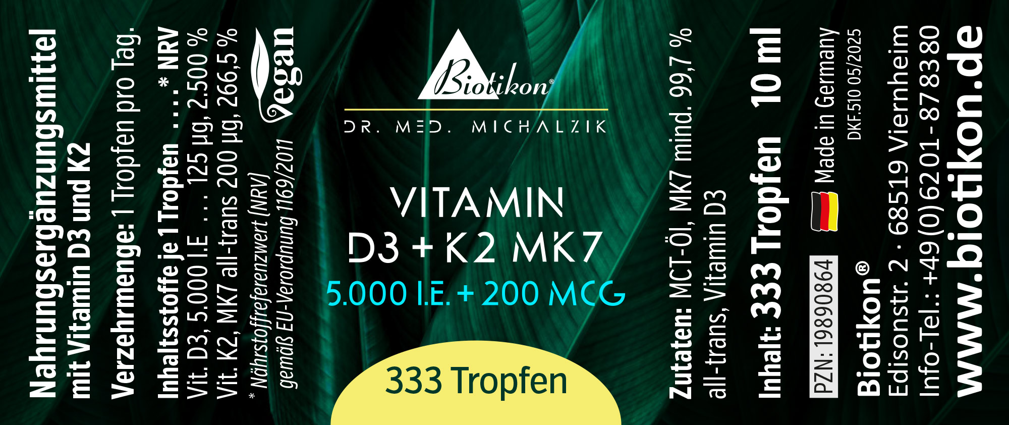 Vitamine D3 + K2 MK7 forte, 5 000 UI + 200 µg
