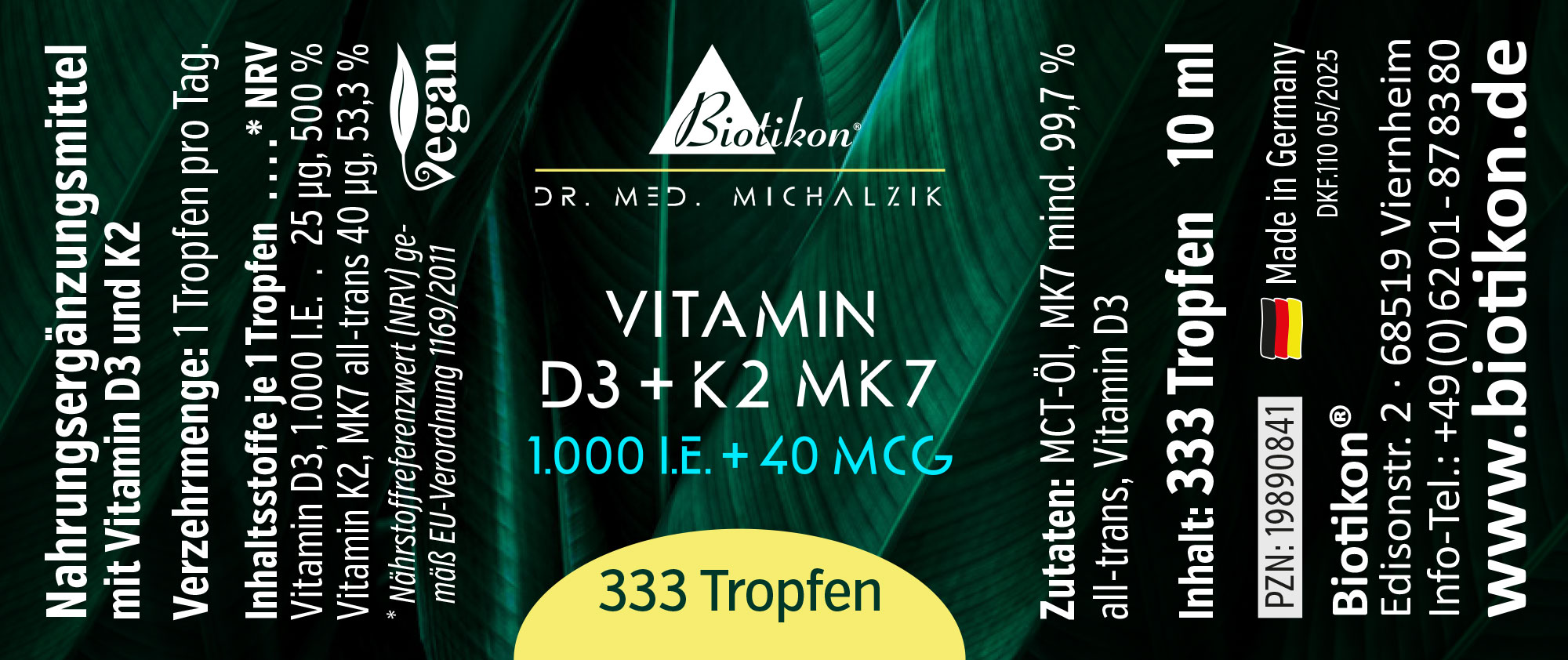Vitamine D3 + K2 MK7, 1 000 UI + 40 µg (10 ml)