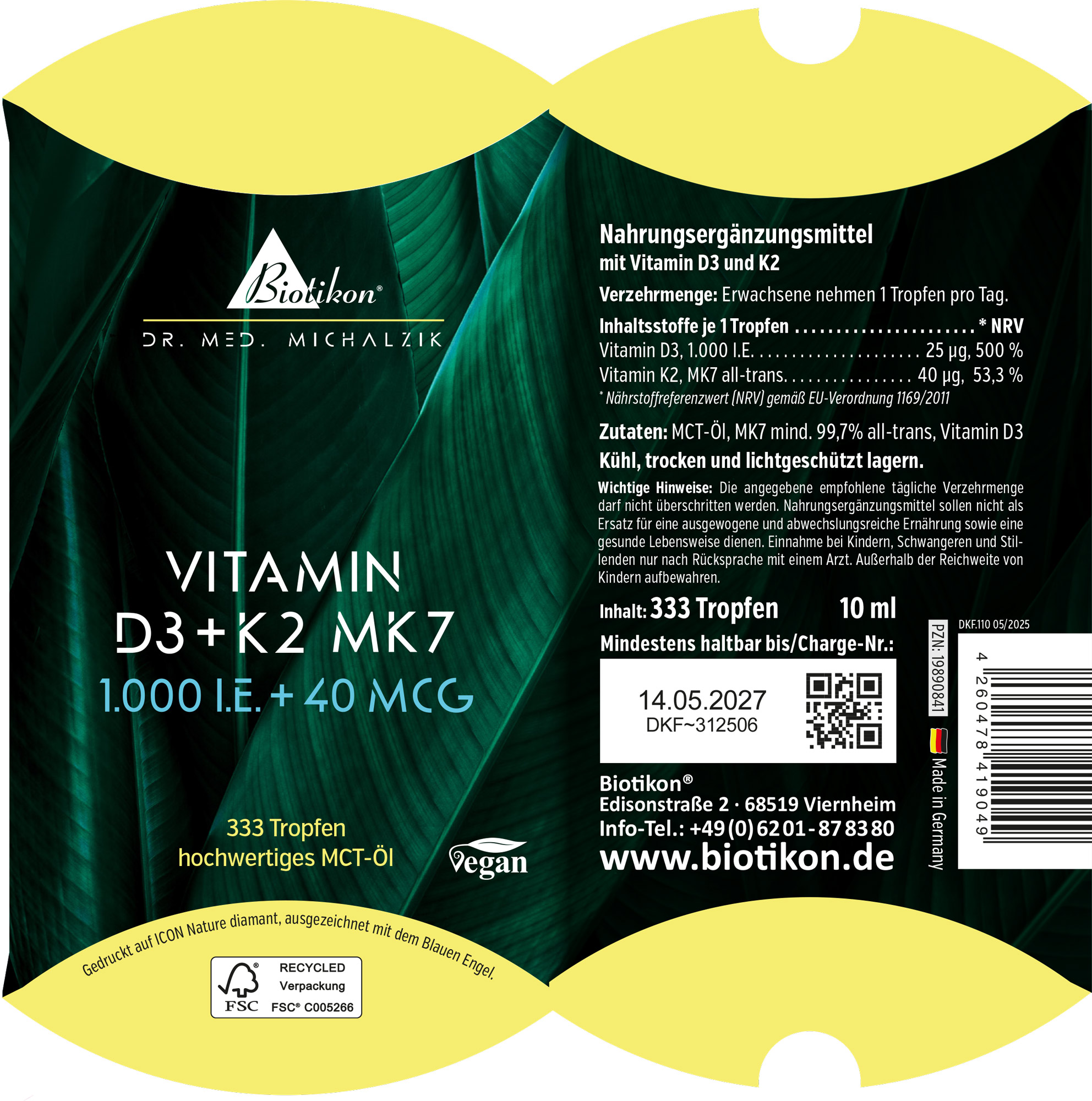 Vitamine D3 + K2 MK7, 1 000 UI + 40 µg (10 ml)