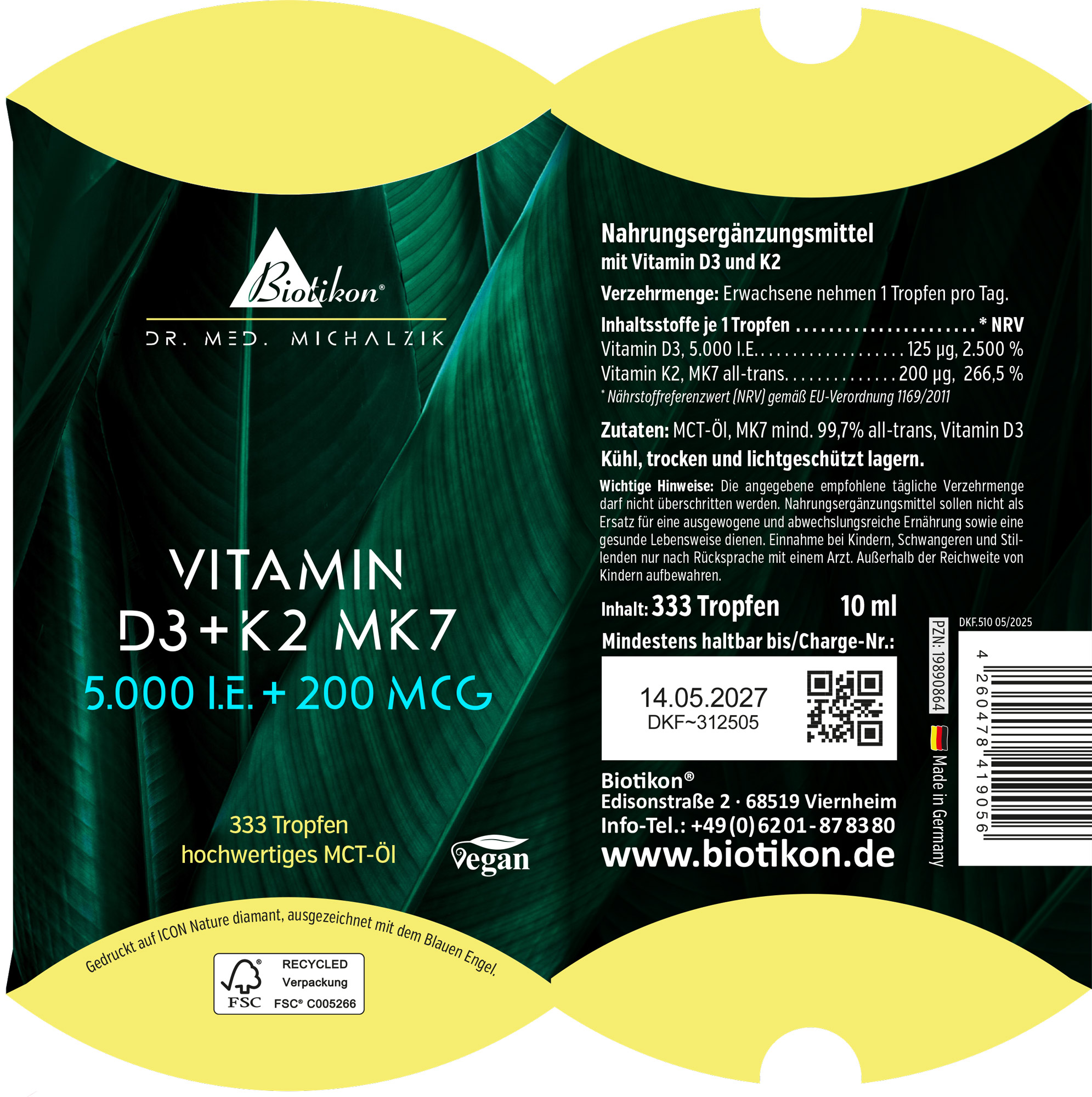 Vitamine D3 + K2 MK7 forte, 5 000 UI + 200 µg