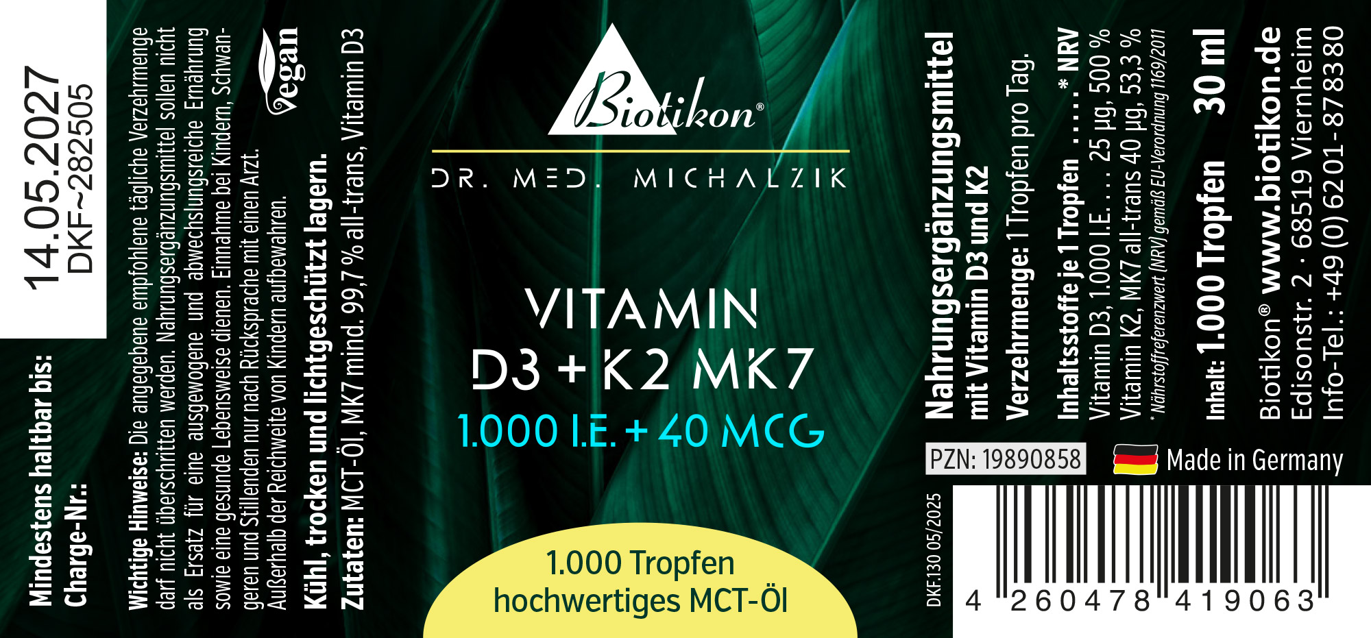 Vitamine D3 + K2 MK7, 1 000 UI + 40 µg (30 ml)