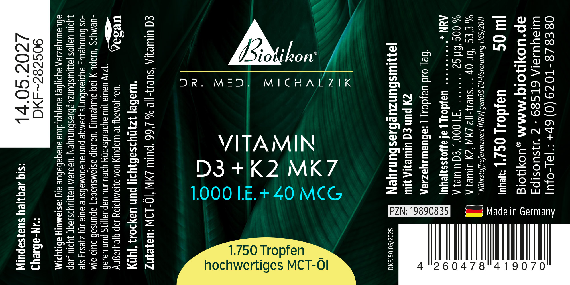 Vitamine D3 + K2 MK7, 1 000 UI + 40 µg (50 ml)